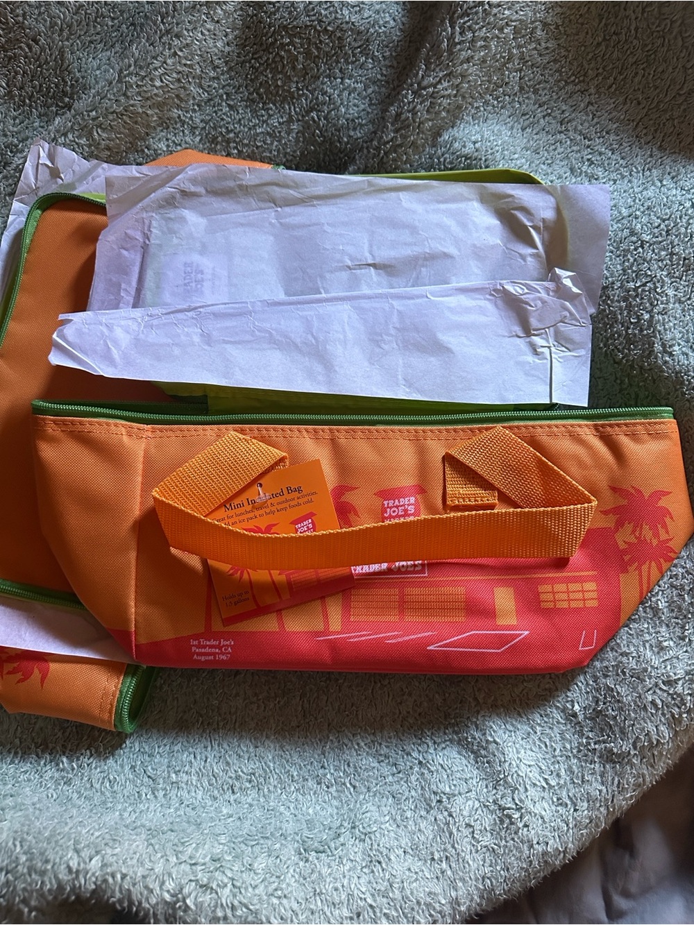 NWT TRADER JOES LIMITED EDITION INSULATED BAG Orange and Green